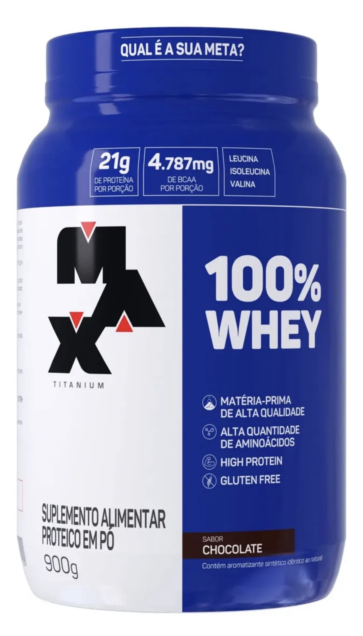 Whey 100% Max Titanium Concentrado Pote 900g - Chocolate