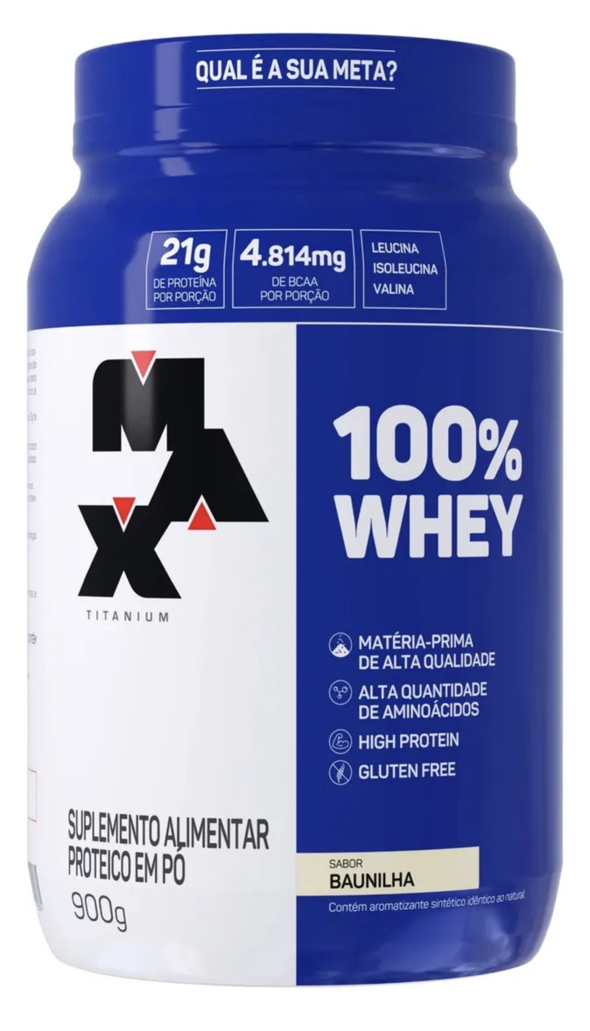 Whey 100% Max Titanium Concentrado Pote 900g - Baunilha