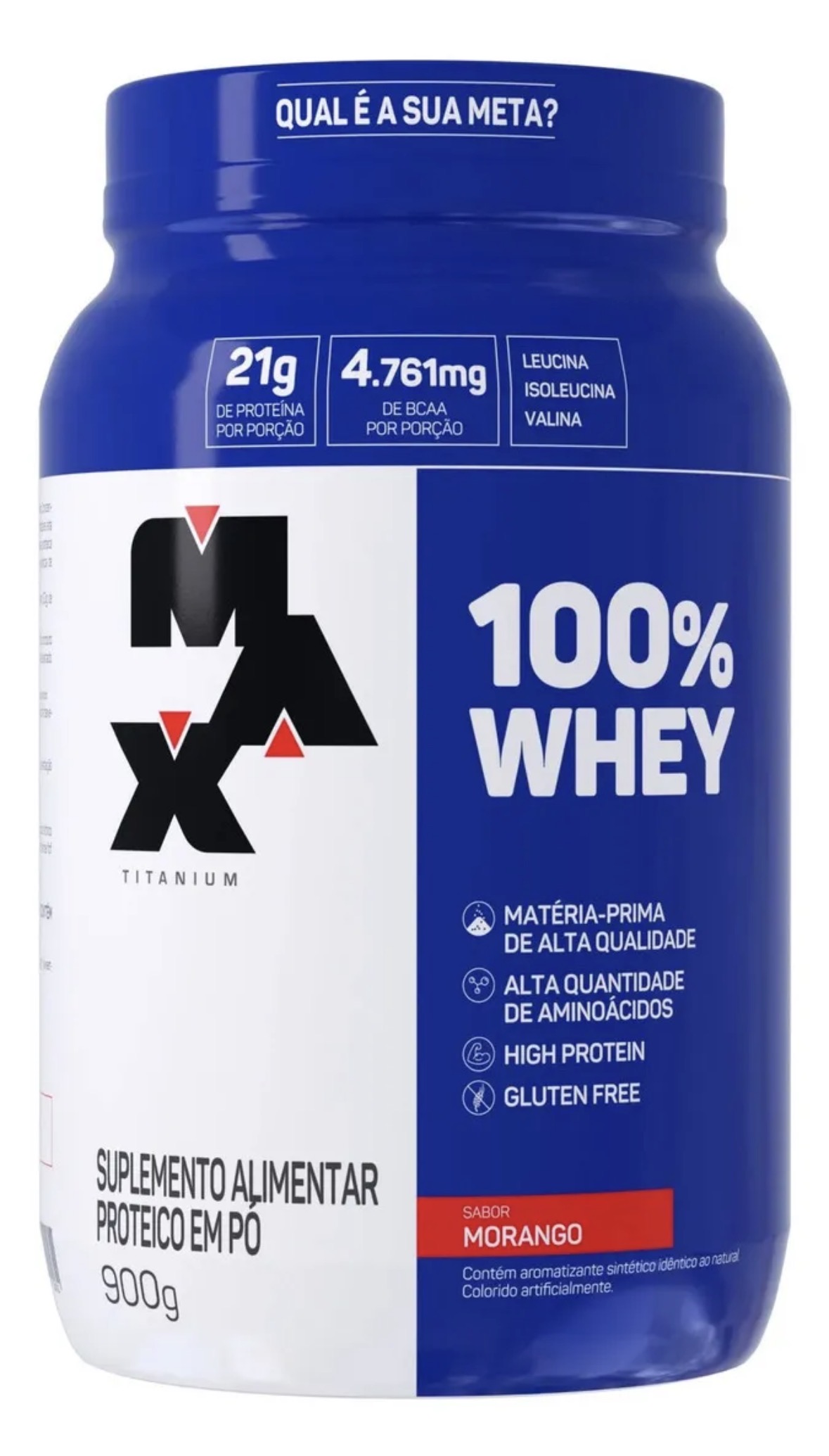 Whey 100% Max Titanium Concentrado Pote 900g - Morango